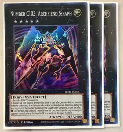 Yugioh! 3x Number C102: Archfiend Seraph JUSH-EN056 Super Rare 1st Ed NM - Image 1