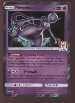 MEWTWO HOLO PROMO 184/SM-P - INDONESIAN KFC STAMPED POKEMON CARD SUN & MOON - Image 1