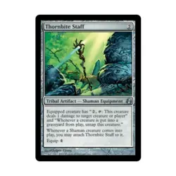 WOTC MtG Morningtide Thornbite Staff (U) (Foil) Fair+ - Image 1
