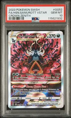 2023 Zenith Pokemon Crown Galarian Gallery Hisuian Samurott Vstar #GG52 PSA 10 - Image 1