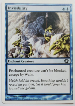 MTG Magic The Gathering Invisibility Enchant Creature Card Blue 8th Edition - Image 1