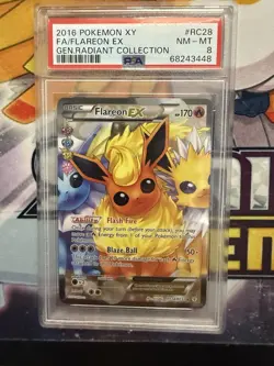PSA 8 NM/MT Flareon EX #RC28 Radiant Collection Full Art Pokemon XY 2016 - Image 1