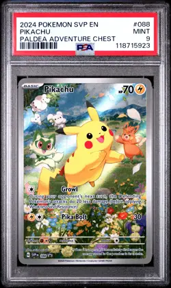 2024 POKEMON SVP EN-SV BLACK STAR PROMO PALDEA ADVENTURE CHEST PIKACHU PSA 9 - Image 1