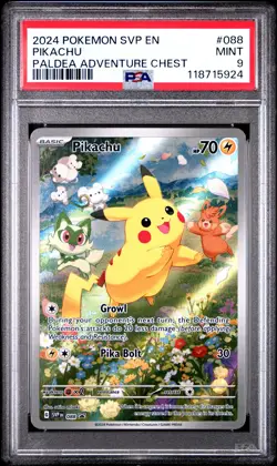 2024 POKEMON SVP EN-SV BLACK STAR PROMO PALDEA ADVENTURE CHEST PIKACHU PSA 9 - Image 1