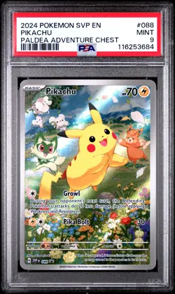 2024 POKEMON SVP EN-SV BLACK STAR PROMO PALDEA ADVENTURE CHEST PIKACHU PSA 9 - Image 1