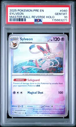 2025 POKEMON PRE EN-PRISMATIC EVOLUTIONS MASTER BALL REVERSE HOLO SYLVEON PSA 10 - Image 1