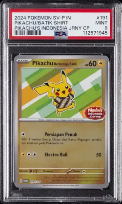 2024 POKEMON INDONESIAN SV-P PROMO #191 PIKACHU IN BATIK SHIRT PSA 9 - Image 1