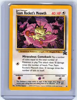 Team Rocket's Meowth 18 WOTC Black Star Promo Pokemon Card LP - Image 1