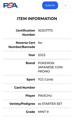 PSA 9 Pikachu Promo 2023 Pokemon TCG Metal Coin Rare Population 9 Graded Mint - Image 3