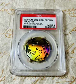 PSA 9 Pikachu Promo 2020 Pokemon TCG Metal Coin Ultra Rare Population 8 Graded - Image 1