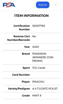 PSA 9 Pikachu Promo 2020 Pokemon TCG Metal Coin Ultra Rare Population 8 Graded - Image 3