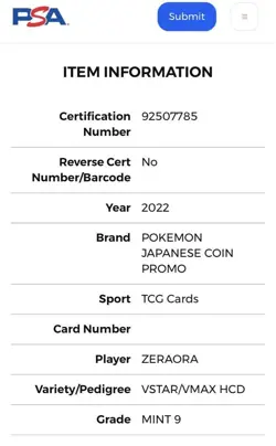 PSA 9 Zeraora Limited Promo 2022 Pokemon TCG Metal Coin Ultra Rare Population 4 - Image 3