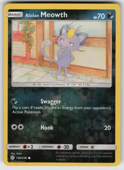 Alolan Meowth Reverse Holo Common SM - Cosmic Eclipse 128/236 Pokemon - Image 1