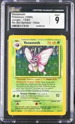NO SYMBOL CGC 9 VENOMOTH 13 JUNGLE HOLO POKEMON - Image 1