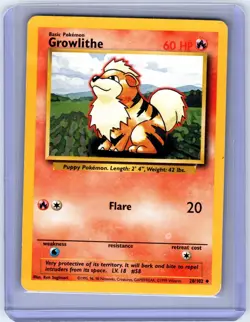 GROWLITHE - 28/102 - Base Set - Pokemon Card - Played - Image 1
