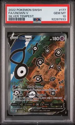 2022 POKEMON SWORD & SHIELD SILVER TEMPEST #177 FULL ART/UNOWN V PSA 10 - Image 1