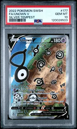 2022 POKEMON SWORD & SHIELD SILVER TEMPEST #177 FULL ART/UNOWN V PSA 10 - Image 1
