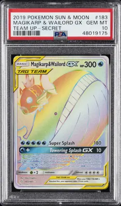 2019 POKEMON SUN & MOON TEAM UP SECRET FULL ART/MAGIKARP & WAILORD GX PSA 10 - Image 1