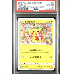 PSA 10 Pokemon Pikachu 20th Anniversary Camp 224/SM-P Promo Pokemon Card Japan - Image 1