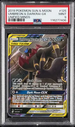 2019 POKEMON SUN & MOON UNIFIED MINDS #125 UMBREON & DARKRAI GX PSA 9 - Image 1