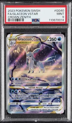 2023 POKEMON SWORD & SHIELD CROWN ZENITH #GG40 FULL ART/GLACEON VSTAR PSA 9 - Image 1