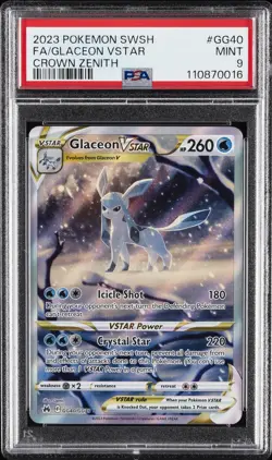 2023 POKEMON SWORD & SHIELD CROWN ZENITH #GG40 FULL ART/GLACEON VSTAR PSA 9 - Image 1