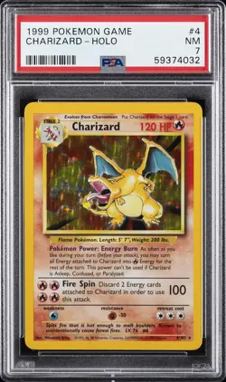 1999 POKEMON BASE SET UNLIMITED #4 CHARIZARD-HOLO PSA 7 - Image 1