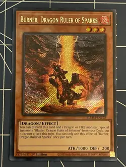 Yugioh! Burner, Dragon Ruler of Sparks BLMM-EN123 1st Edition Secret Rare NM - Image 1