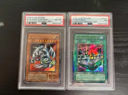 Yugioh Blue-Eyes Toon Dragon & Toon World 2-Card Set (Parallel Rare) PSA8 7 - Image 1