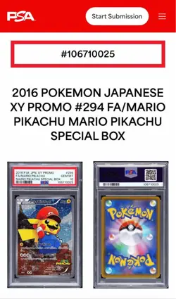 Pokemon Mario Pikachu FA PSA10 294 XY P 2016 Japanese Promo Rare Card - Image 3