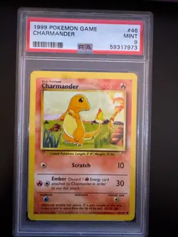 1999 POKEMON BASE SET UNLIMITED #46 CHARMANDER PSA 9 - Image 1