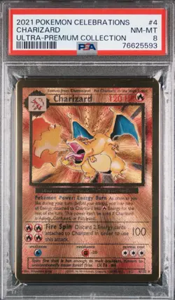 2021 Pokemon Charizard Gold Metal Celebrations UPC Ultra Premium Coll. #4 PSA 8 - Image 1