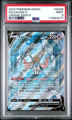 2023 POKEMON SWORD & SHIELD CROWN ZENITH #GG48 FULL ART/ZACIAN V PSA 9 - Image 1