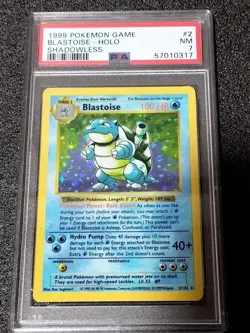 PSA 7 NM 1999 Blastoise Holo Shadowless 2/102 Pokemon Card English Vintage Rare - Image 1