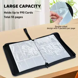 990 Pockets Baseball Card Binder, Trading Card Collection Binder with 55 Remo... - Image 3