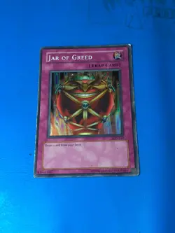 YUGIOH Super Rare Jar Of Greed LON-047 PLAYED - Image 1