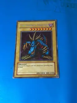 YUGIOH Secret Rare Tri-Horned Dragon LOB-E000 PLAYED - Image 1