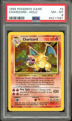 1999 Pokemon Base Set Charizard holo #4 PSA 8 NM-MT - Image 1