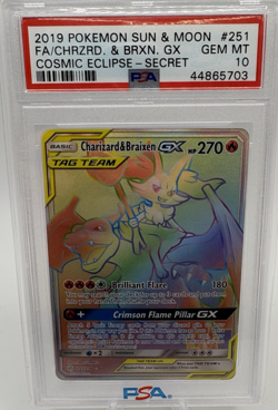 2019 Pokemon Sun & Moon Charizard & Braixen Gx Cosmic Eclipse #251 PSA 10 - Image 1