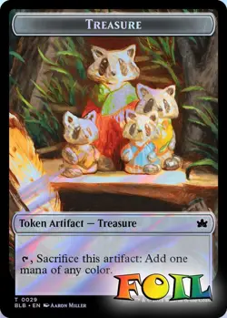 Treasure / Steampath Charger 2-Sided Token 29/19 MTG Bloomburrow NP Foil - Image 1