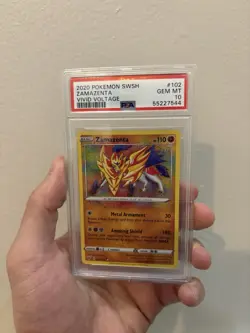 PSA 10 GEM MINT Zamazenta 102/185 AMAZING RARE HOLO Vivid Voltage Pokemon Card - Image 1