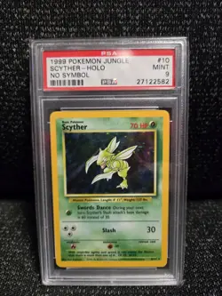 PSA 9 Mint Pokemon 1999 Unlimited Holo Scyther Jungle No Symbol Error #10 Rare! - Image 1