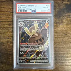 2024 POKEMON STELLAR CROWN POKEMON ETB PROMO #141 NOCTOWL PSA 10 - Image 1