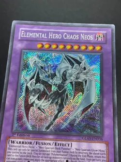 E-Hero Chaos Neos 1st ED GLAS-EN036 Secret Rare YuGiOh Card English Holo - Image 2