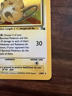 Raichu 14/62 Fossil Unlimited Holo Rare 1999 WOTC Pokemon TCG Card - Image 4