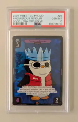 SDCC 2025 Exclusive Vibes TCG PSA Gem Mint 10 Prosperous Penguin Promo Card - Image 1