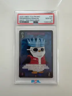 SDCC 2025 Exclusive Vibes TCG PSA Gem Mint 10 Prosperous Penguin Promo Card - Image 1