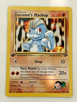 1x Giovanni's Machop 72/132 1st Edition Gym Challenge Pokemon Card LP - Image 1