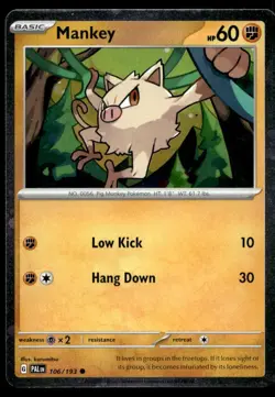 Mankey 106/193 Pokemon Card Paldea Evolved Common 60 HP Cosmos Holo LP Z8 - Image 1