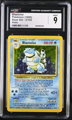 CGC 9 MINT Blastoise 1999 Base Set 2/102 Holo Pokemon Card - Image 1
